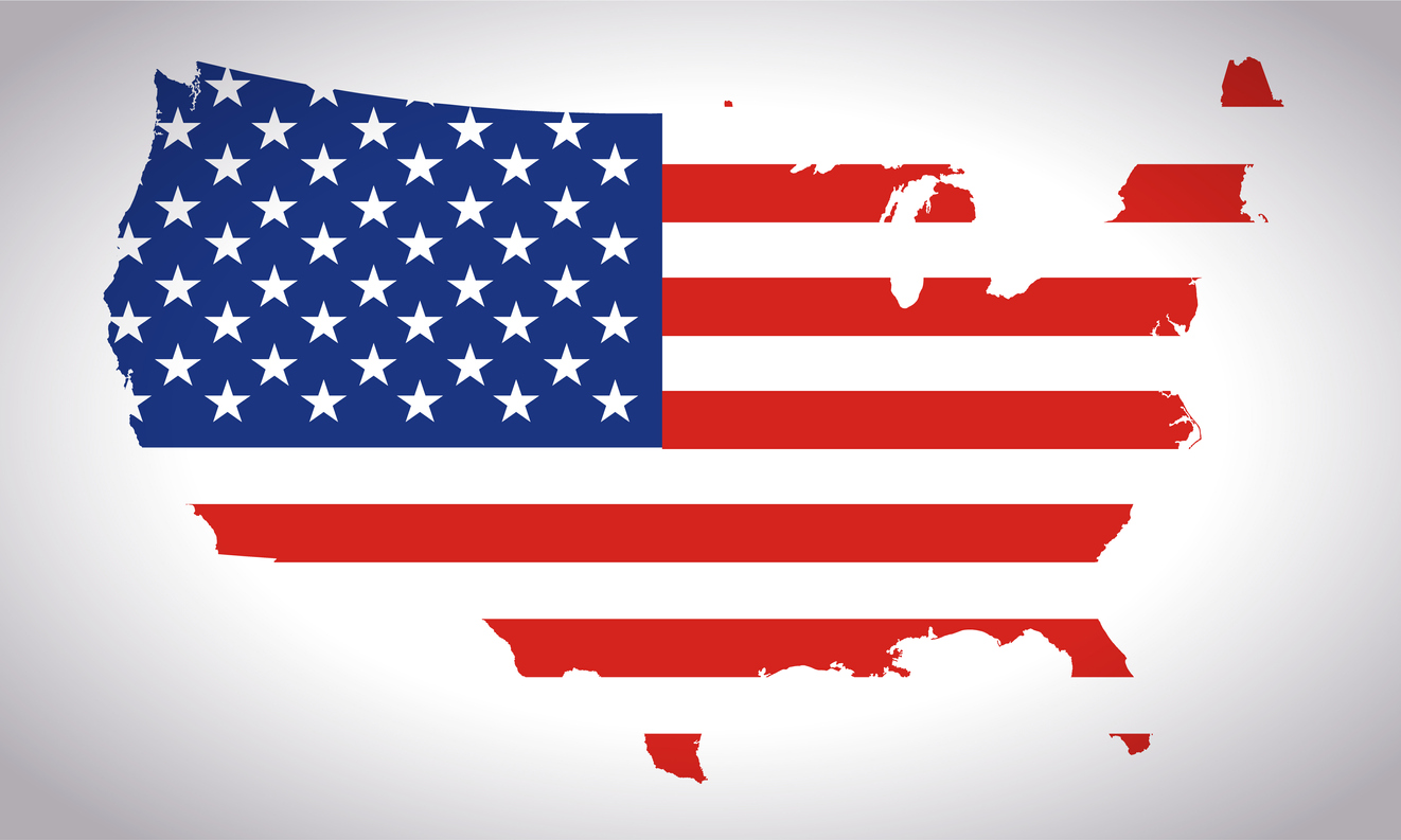 USA flaggkarta © Ksenia Omelchenko / iStock